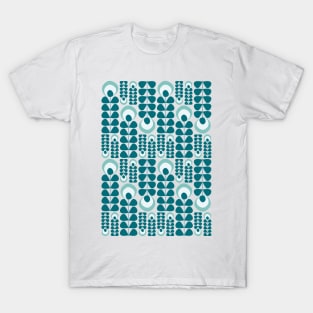 Teal Mid Mod Flowers Pattern T-Shirt